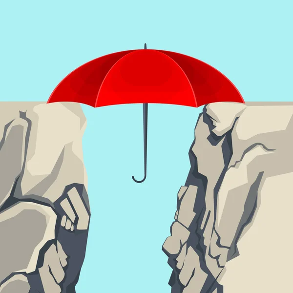 分離された深淵の図の端に掛かっている傘 — ストックベクタ