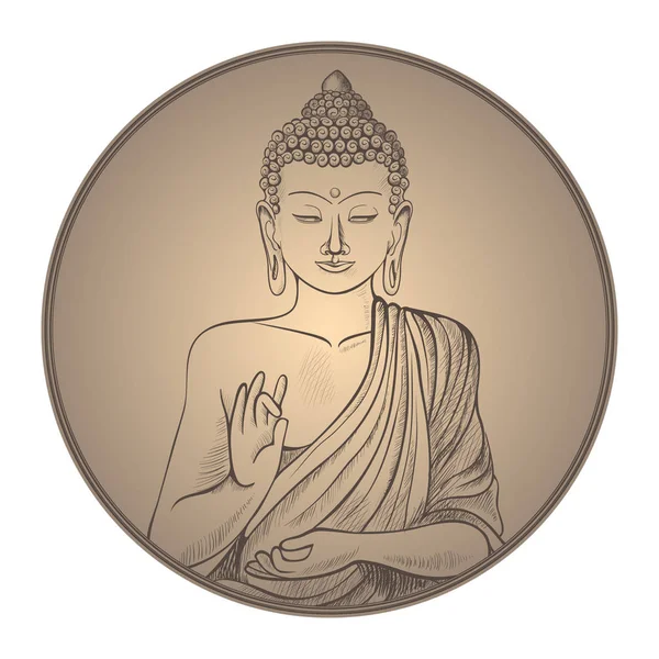 Gautama buddha con gli occhi chiusi in illustrazione vettoriale cornice — Vettoriale Stock