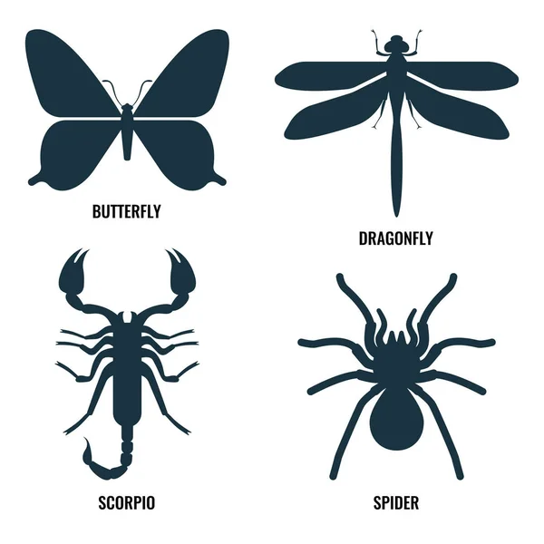 Schmetterling und Libelle, Skorpion und Spinne auf Vektorillustration — Stockvektor