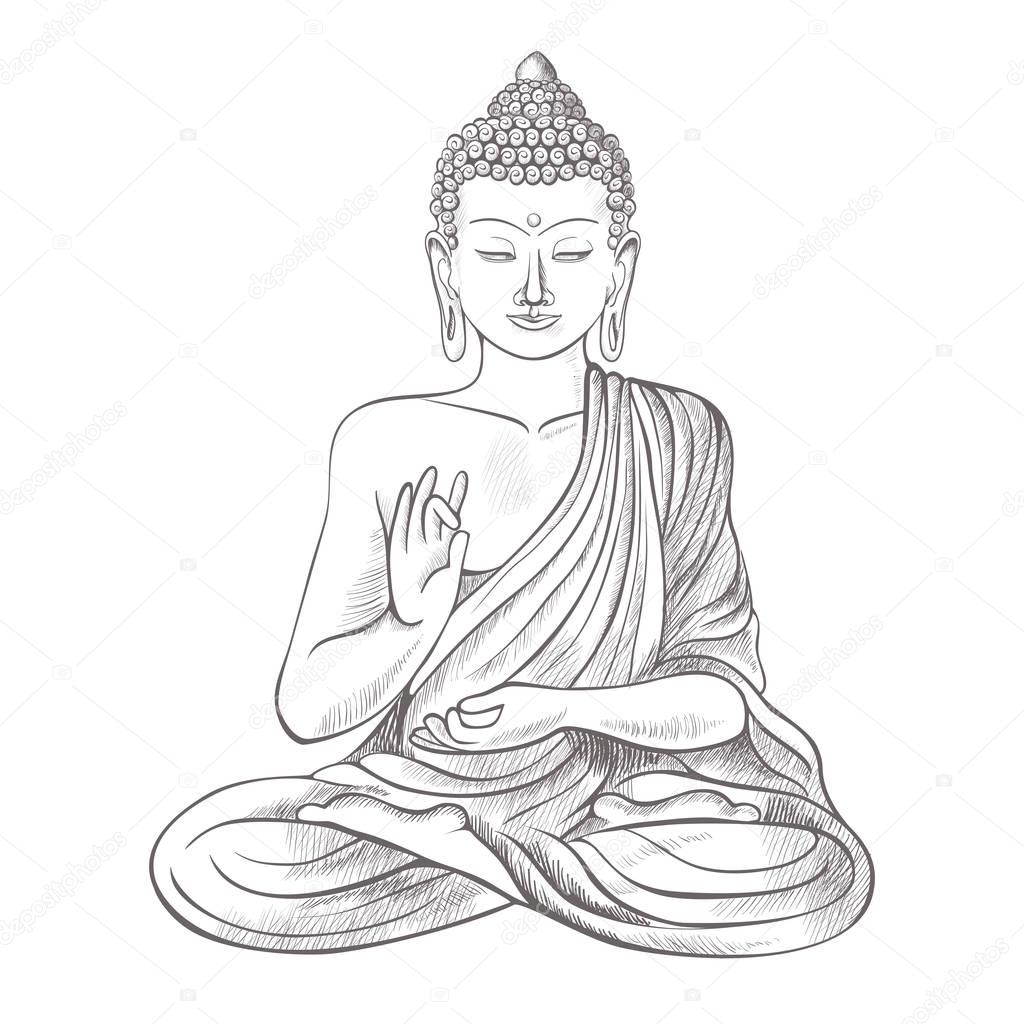 Gautama buddha with raised right hand on vector illustration