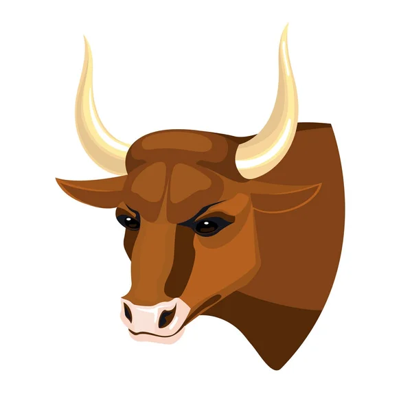 Bull cabeça realista ícone perfil vista na vaca muscular marrom — Vetor de Stock