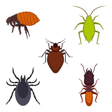 Collection of colorful bug icons on vector illustration clipart