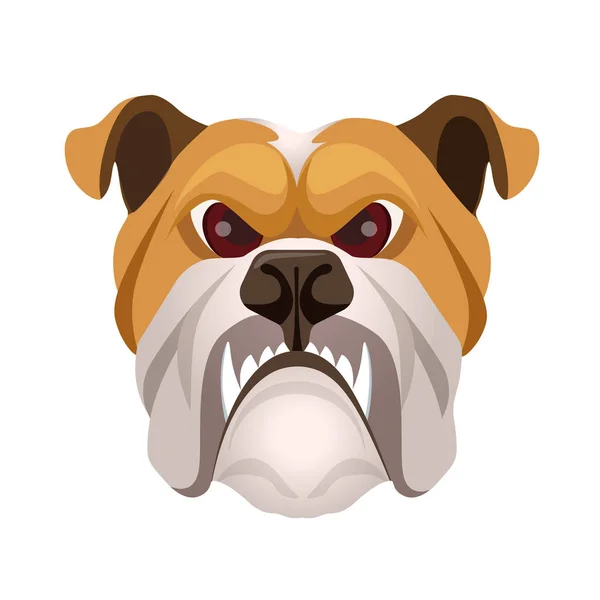 Cara de bulldog enojado de color beige y blanco vector realista — Vector de stock