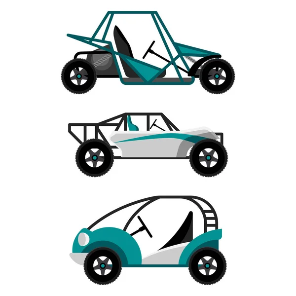 Set di diverse buggy car su illustrazione vettoriale — Vettoriale Stock