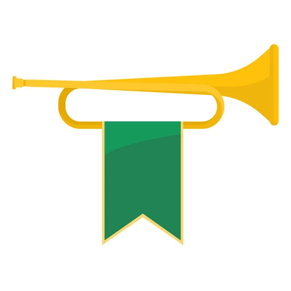 Bugle dorado con cinta verde en ella ilustración vectorial — Vector de stock