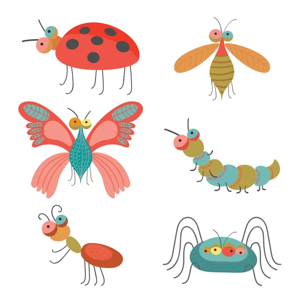 Set of funny colorful bugs on vector illustration — Stock Vector