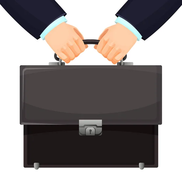 Closeup of budget leather briefcase held tightly in hands vector — Stock Vector