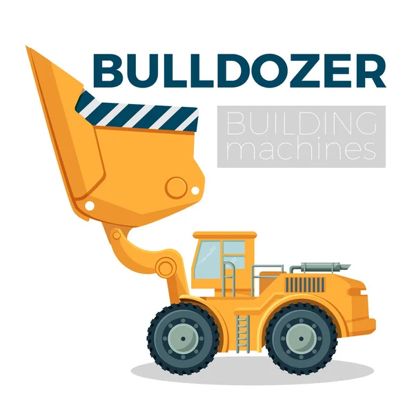 Máquina de construcción Bulldozer diseño de logotipo realista en blanco. Tractor de orugas — Vector de stock