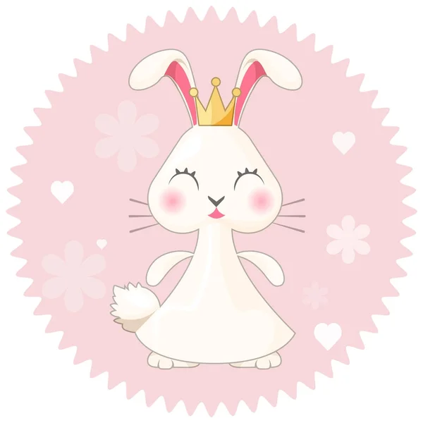 Bunny girl cute princess vector illustration on pink with flowers — Stock Vector