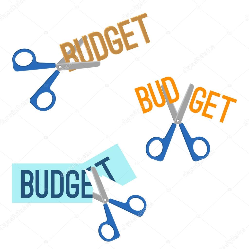 Title budget and scissors that cutting it vector illustration