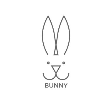 Bunny logo tasarım basit çizgi vektör çizim üzerinde beyaz izole