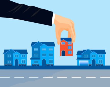 Satır yol ve insan eli yakınında modern evlerin