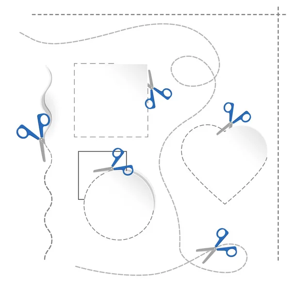 Lignes ondulées et droites avec ciseaux chiffres de coupe — Image vectorielle