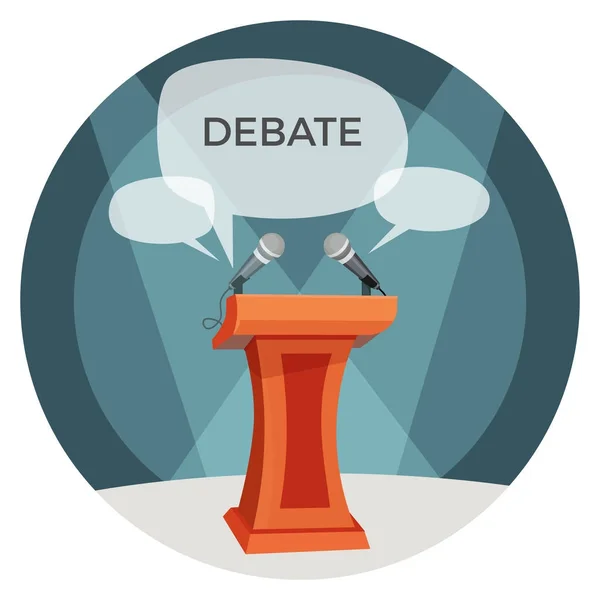 Debate poster with microphones and opinions on vector illustration — Stock Vector