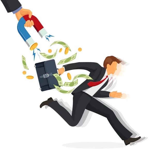 Debt collector man with money running away on vector illustration — Stock Vector