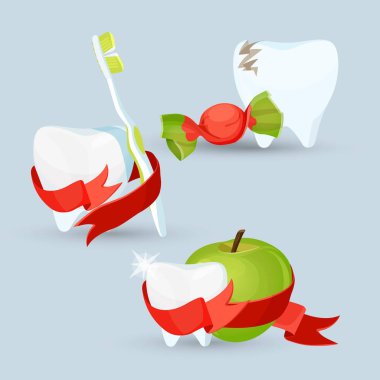 Diş Bakımı görüntülerini vektör çizim üzerinde ayarlayın.