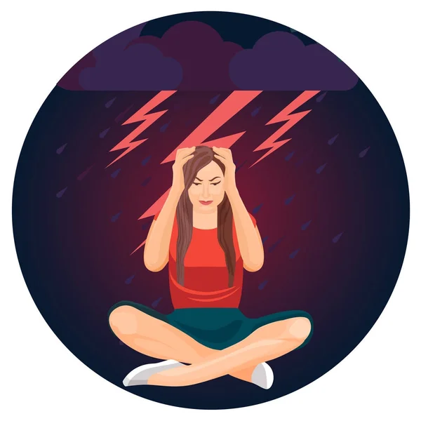 Woman and bolts representing depression on vector illustration — Stock Vector