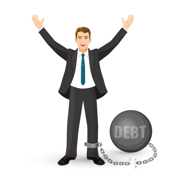 Debt free happy man in suit on vector illustration — Stock Vector