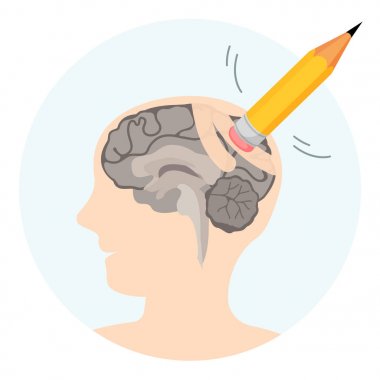 Beyin hasarı soyut illüstrasyon insan profili ve erasor ile