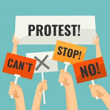 Kısa sözcükler protesto ile insan elinde gösteri işaretleri