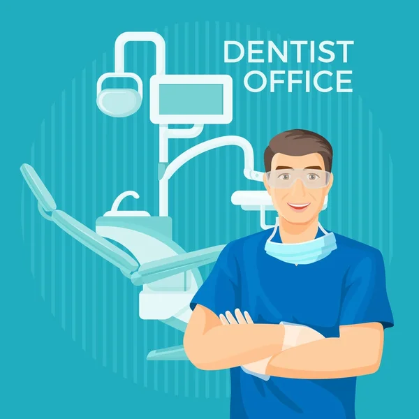 Oficina del dentista con carteles de equipos en ilustración vectorial — Archivo Imágenes Vectoriales