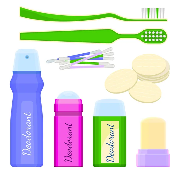 Icone deodoranti e spazzolini da denti con spugne vettoriali illustrazione — Vettoriale Stock