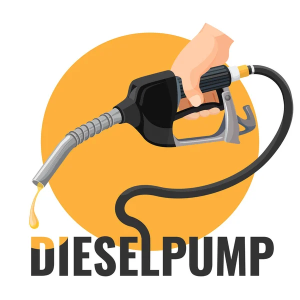 Logotipo promozionale pompa diesel con ugello carburante e cerchio giallo — Vettoriale Stock