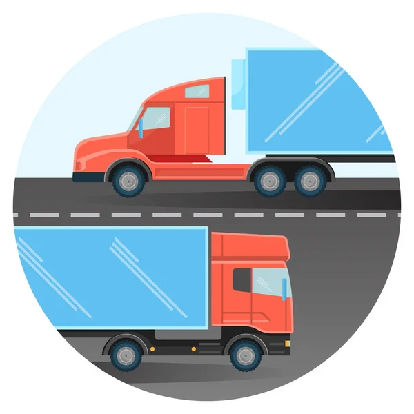 Daire içinde iki satırlık karayolu üzerinde sürücü dizel kamyon — Stok Vektör