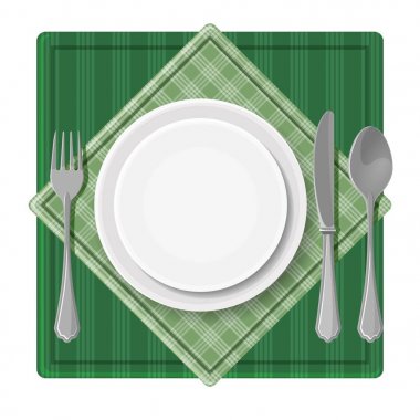 Çatal bıçak kaşık çatal ve bıçak yeşil yemek tabağı servis