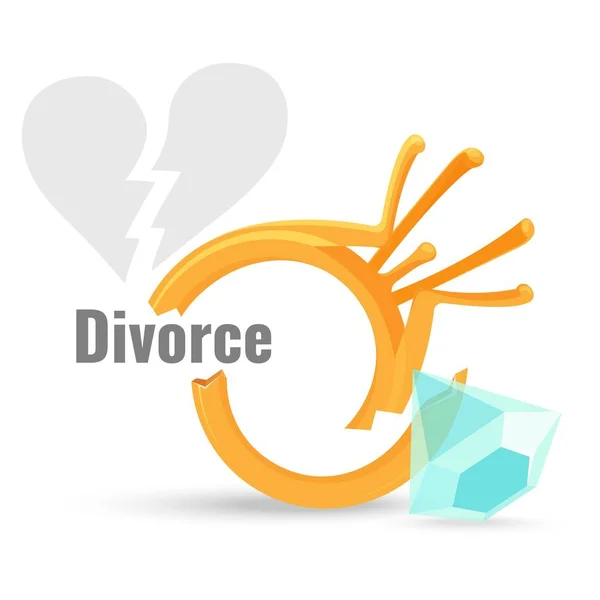 Ilustración del concepto de divorcio con anillo de compromiso roto — Vector de stock