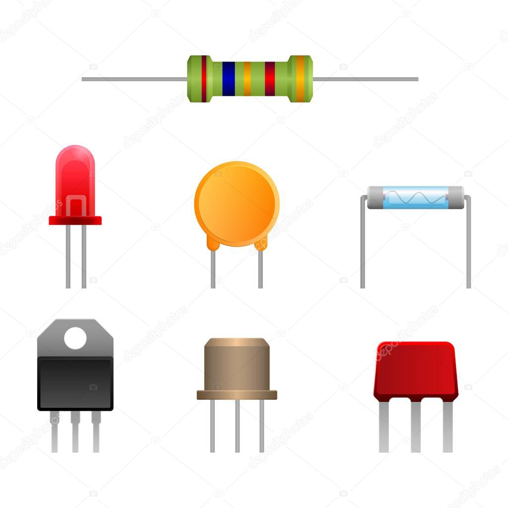 Diode types set, two-terminal electronic components vector ilustration