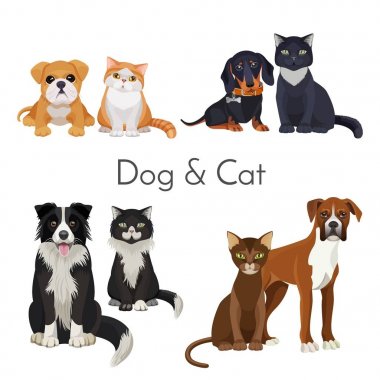 Köpek ve kedi posteri ile yetiştirilen hayvan ve bebekler
