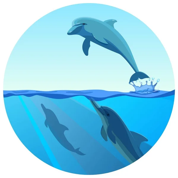 Delfin springt in tiefblauem Meer aus dem Wasser, Vektor — Stockvektor
