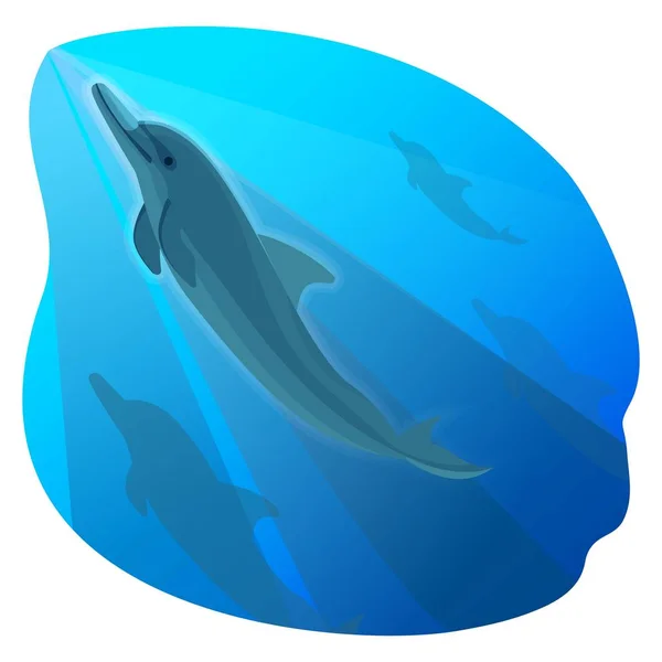 장난 돌고래 푸른 깊은 바다와 그의 친구에서 수영 — 스톡 벡터