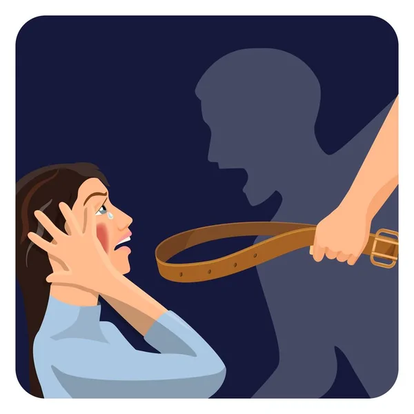 Domestic physical violence over scared woman social poster — Stock Vector