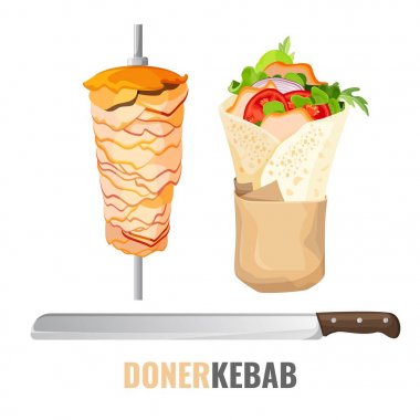 Döner kebap promo poster ile karşılamak şiş ve bıçak