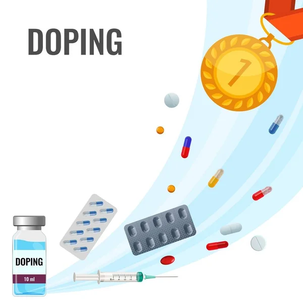 Doping drugs anti-agitative poster met pillen en vloeistoffen — Stockvector