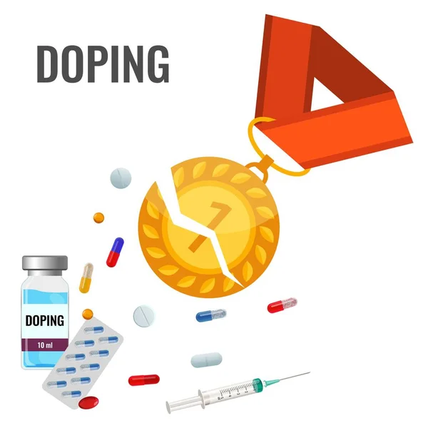 Doping anti-agitative drugs-banner met gebroken goud metaal — Stockvector