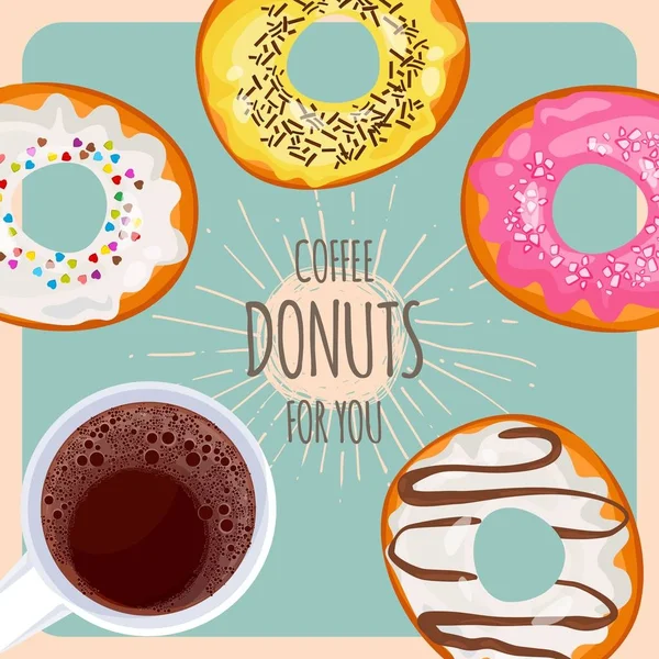 咖啡和甜甜甜圈为您宣传海报 — 图库矢量图片