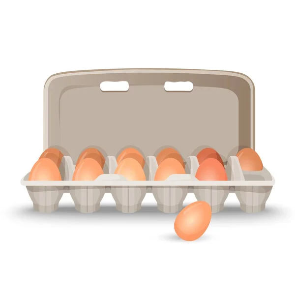 Ovos crus com casca dentro de caixa de papelão simples — Vetor de Stock