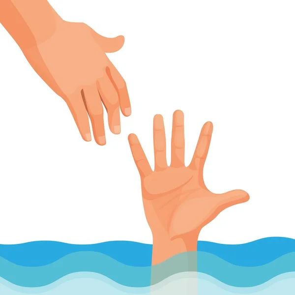 La mano de la persona que se ahoga sobresale del agua — Vector de stock