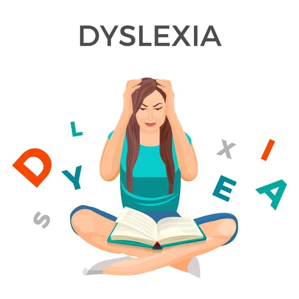 Dyslexia mental disorder conceptual vector illustration with woman — Stock Vector