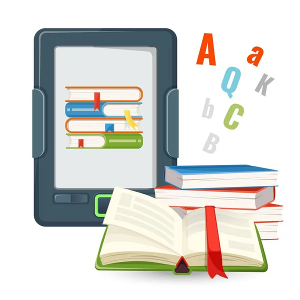 Eszköz ebook tartalmaz több millió könyv könyvek digitális — Stock Vector