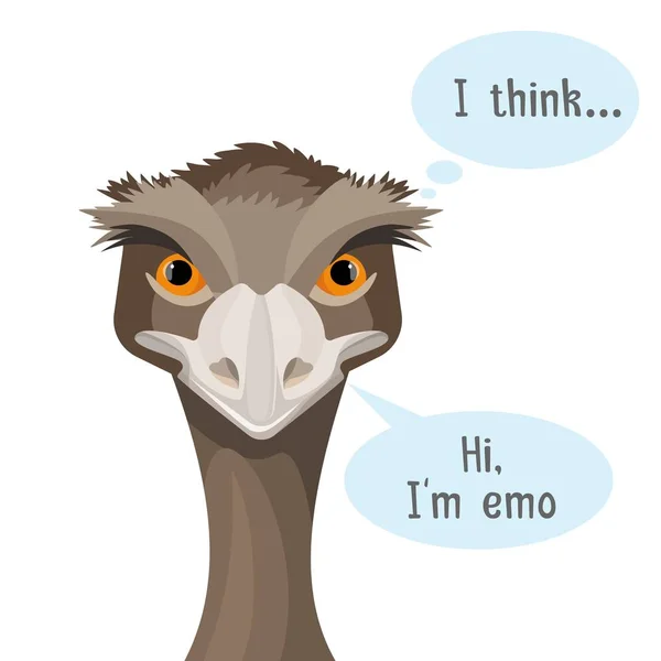 EMU geïsoleerd op een witte achtergrond met tekstballonnen — Stockvector