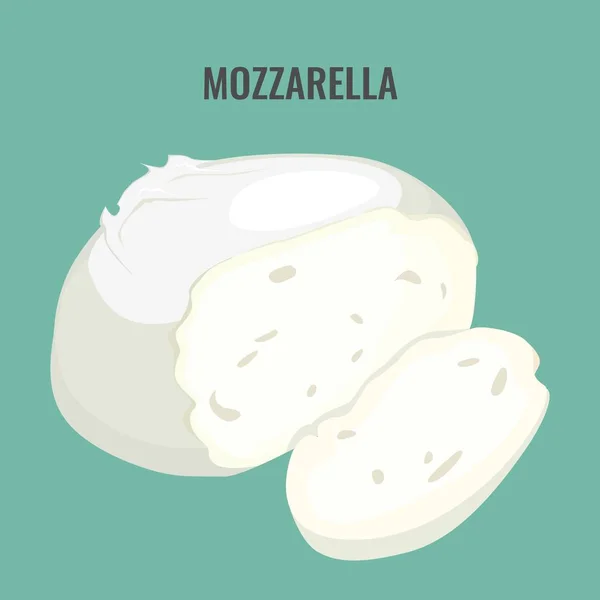 Duży kawałek sera mozzarella na białym tle na niebieskim tle. — Wektor stockowy