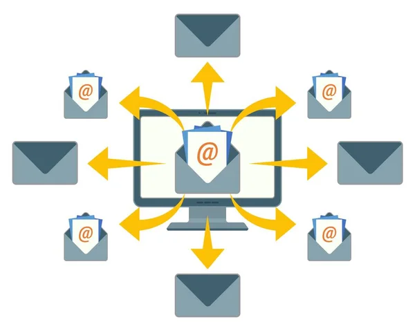 Invio di messaggi di posta elettronica con lo scopo di migliorare i commercianti — Vettoriale Stock