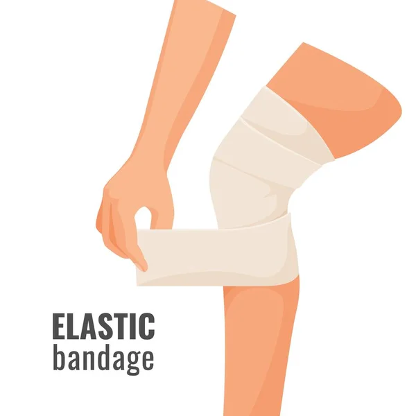Benda elastica sulla gamba ferita umana illustrazione isolata — Vettoriale Stock