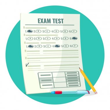 Sınav test yanıtlar ve kalem kağıt üzerinde