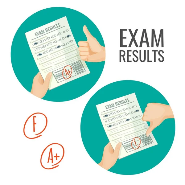 Resultados do exame com notas excelentes e insatisfatórias —  Vetores de Stock