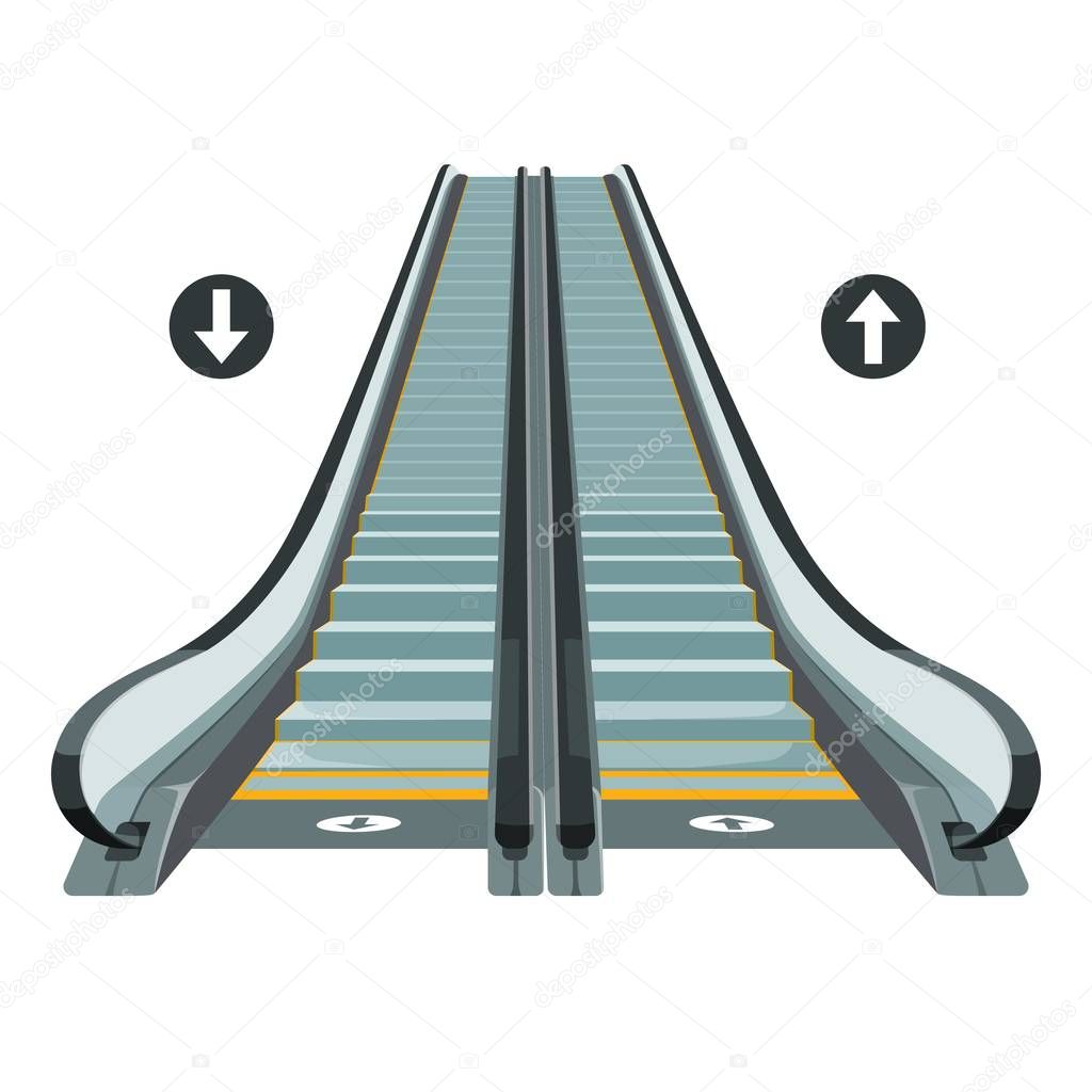 Escalator moving staircase with arrows showing way of movement